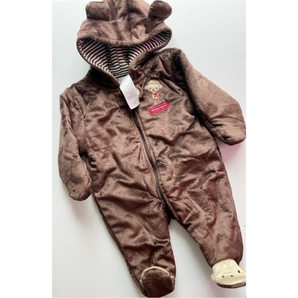 Carters • Brown Monkey Fleece Warm Onesie - Picture 1 of 4